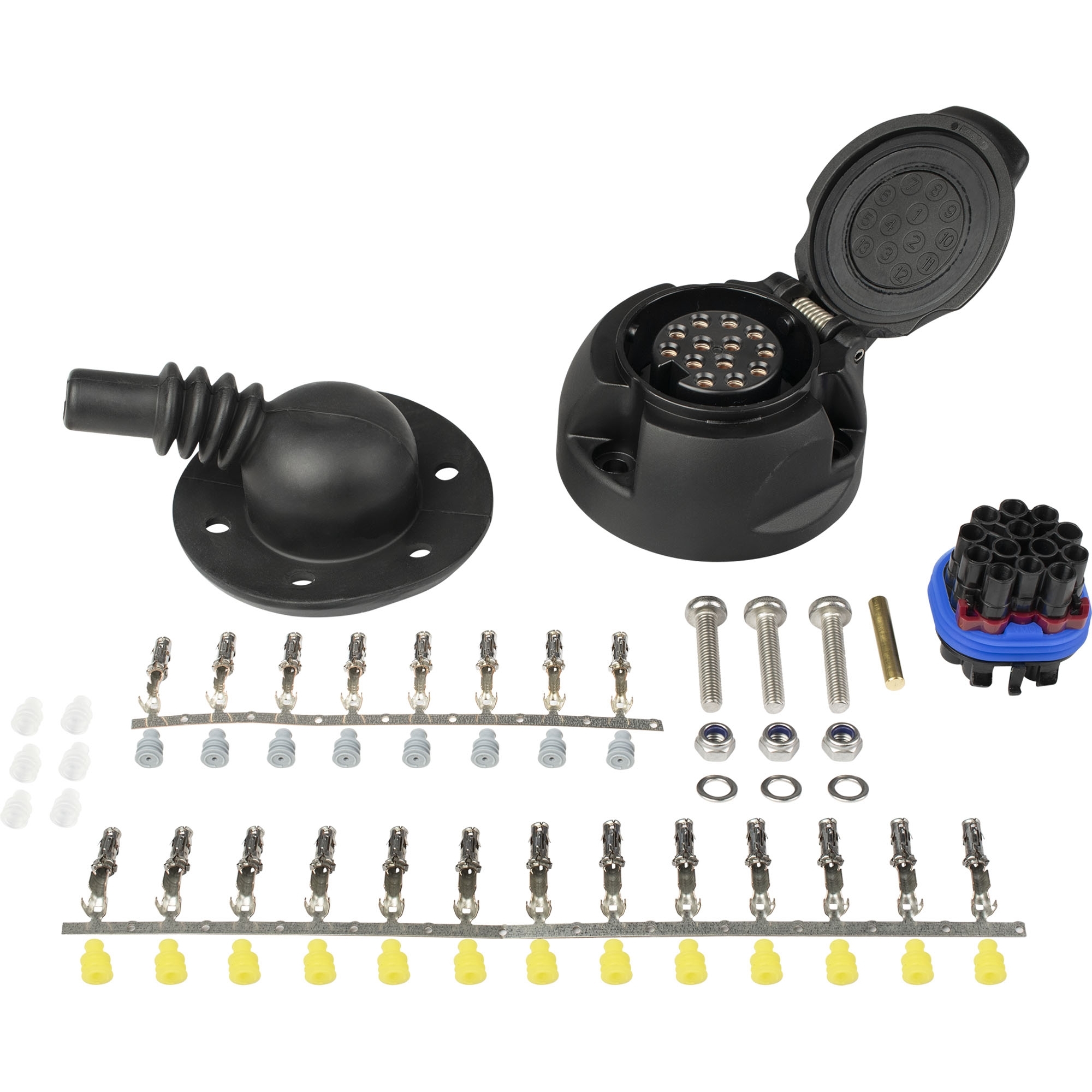 Prise femelle 13 plots, 12V, PVC, étanche