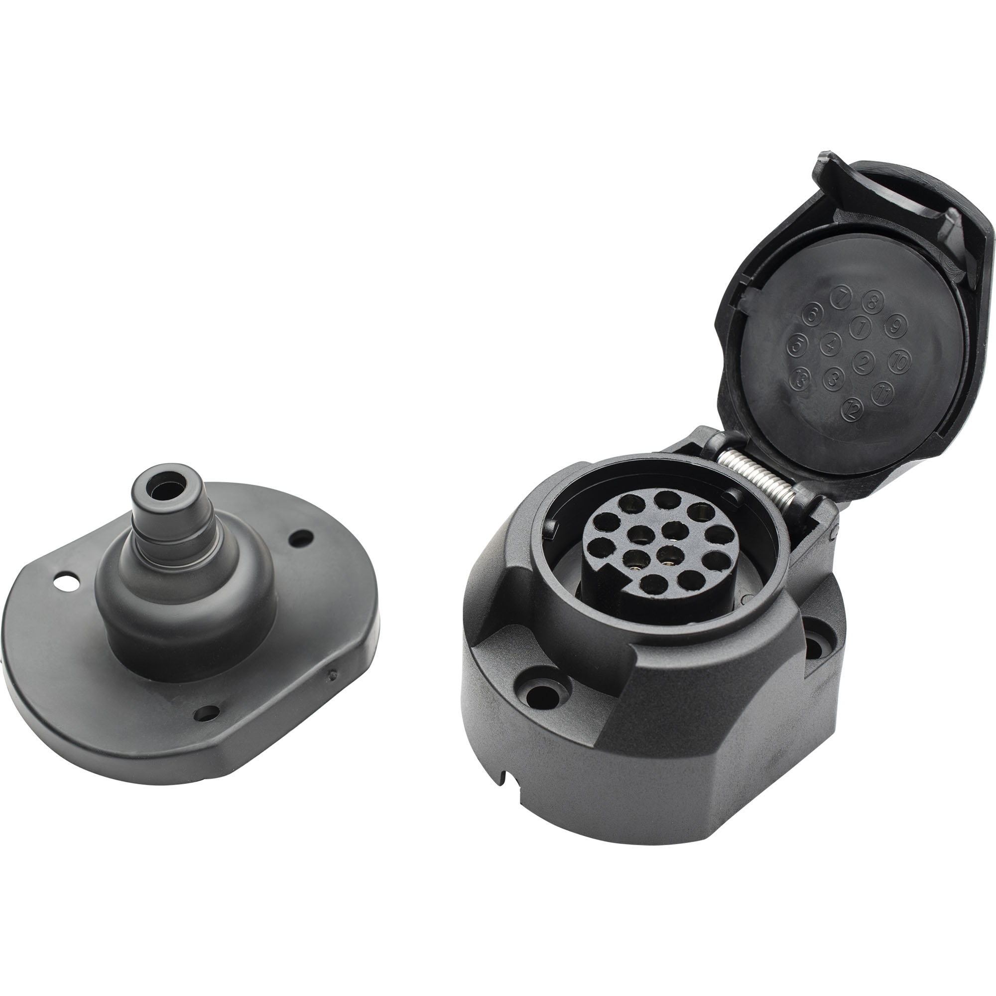 Prise femelle 13 plots, 12V, PVC, joint en caoutchouc