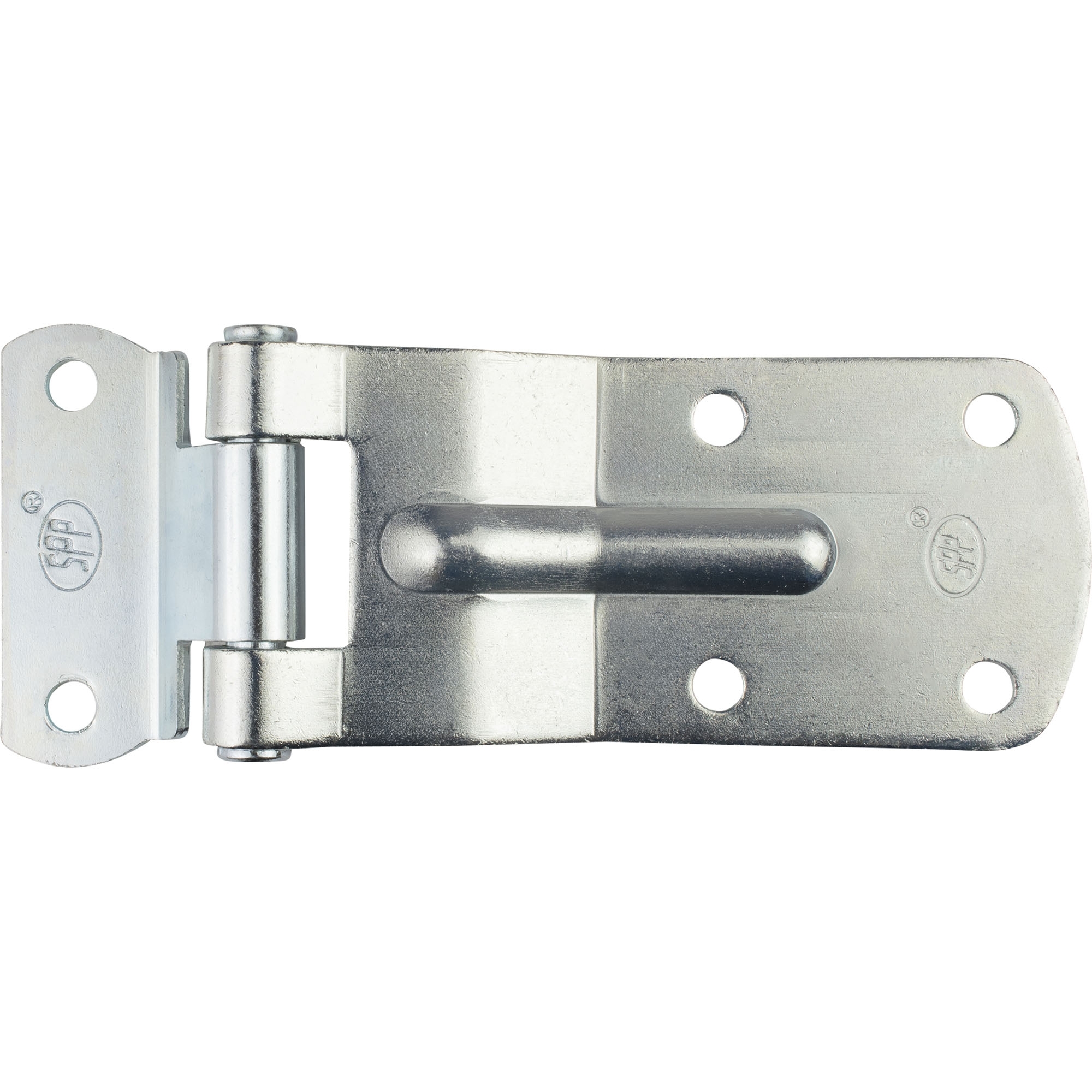 Charnière coudée en acier zingué, longueur totale 148 mm