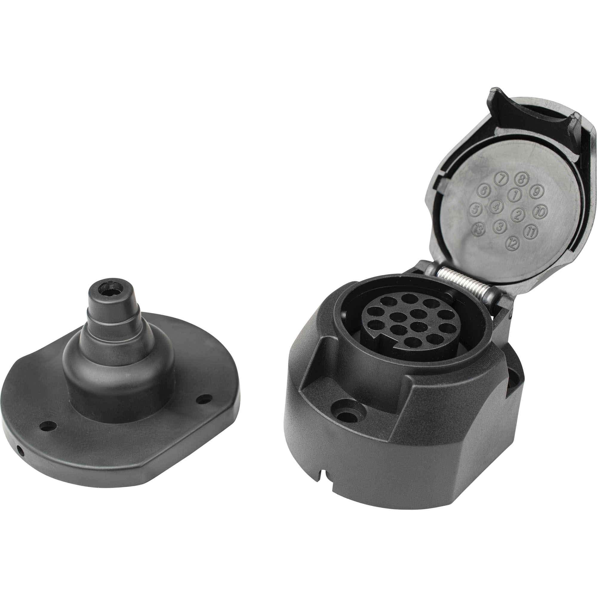 Prise femelle 13 plots, 12V, PVC, joint en caoutchouc