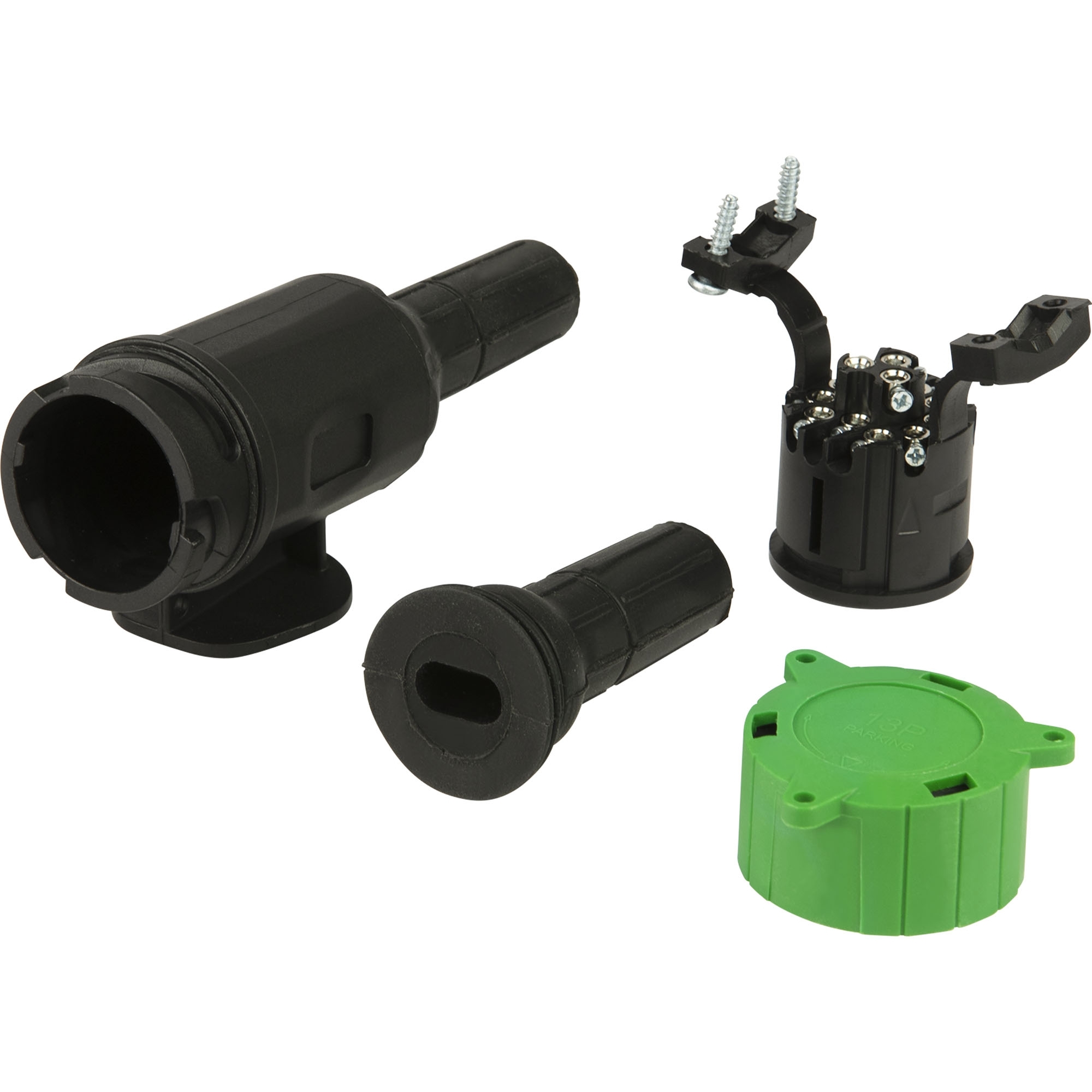 Fiche 13-pl. 12V, plastique, pivotante, avec 2 embouts en caoutchouc