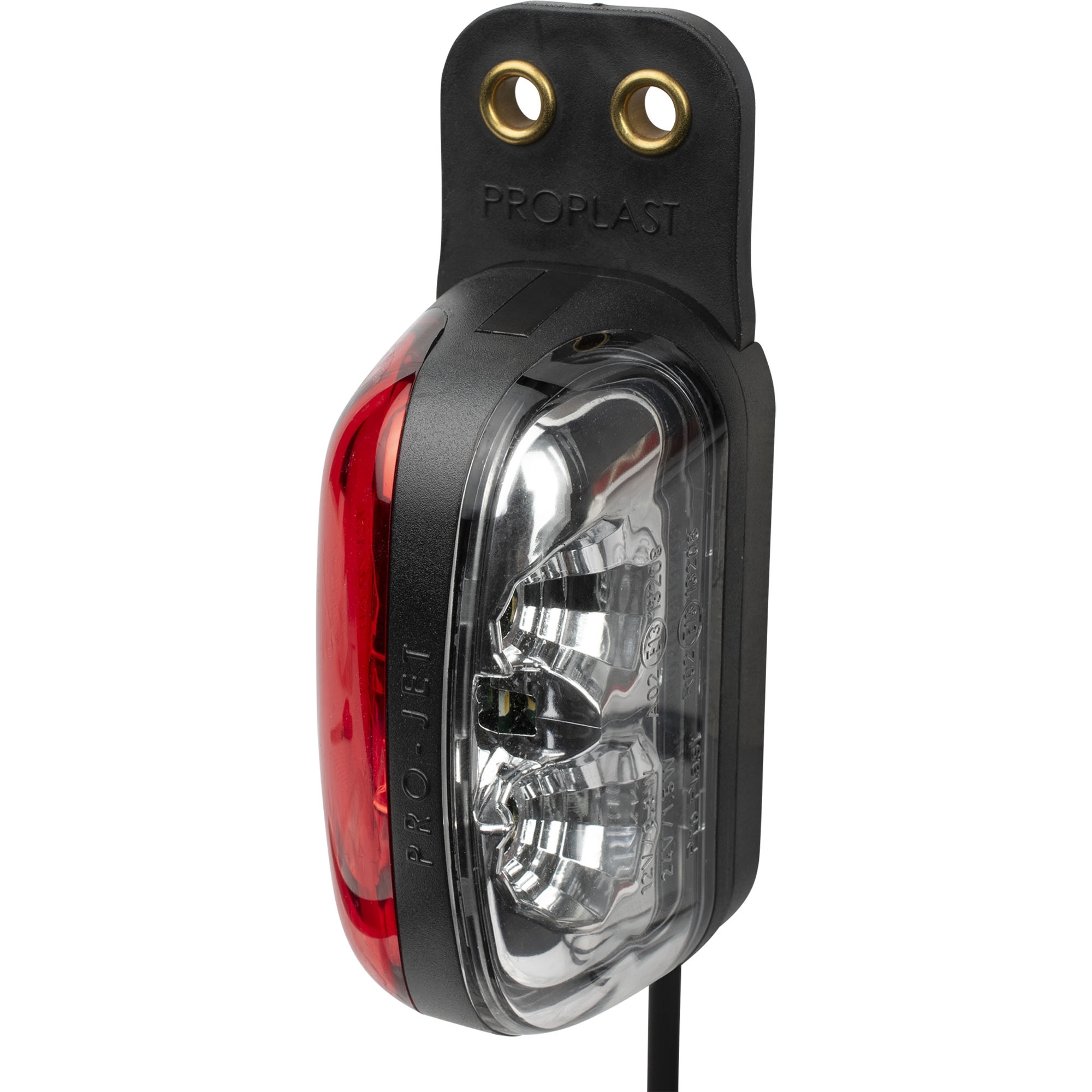 Feu d'encombrement blanc/rouge, LED 12/24V, avec support caoutchouc